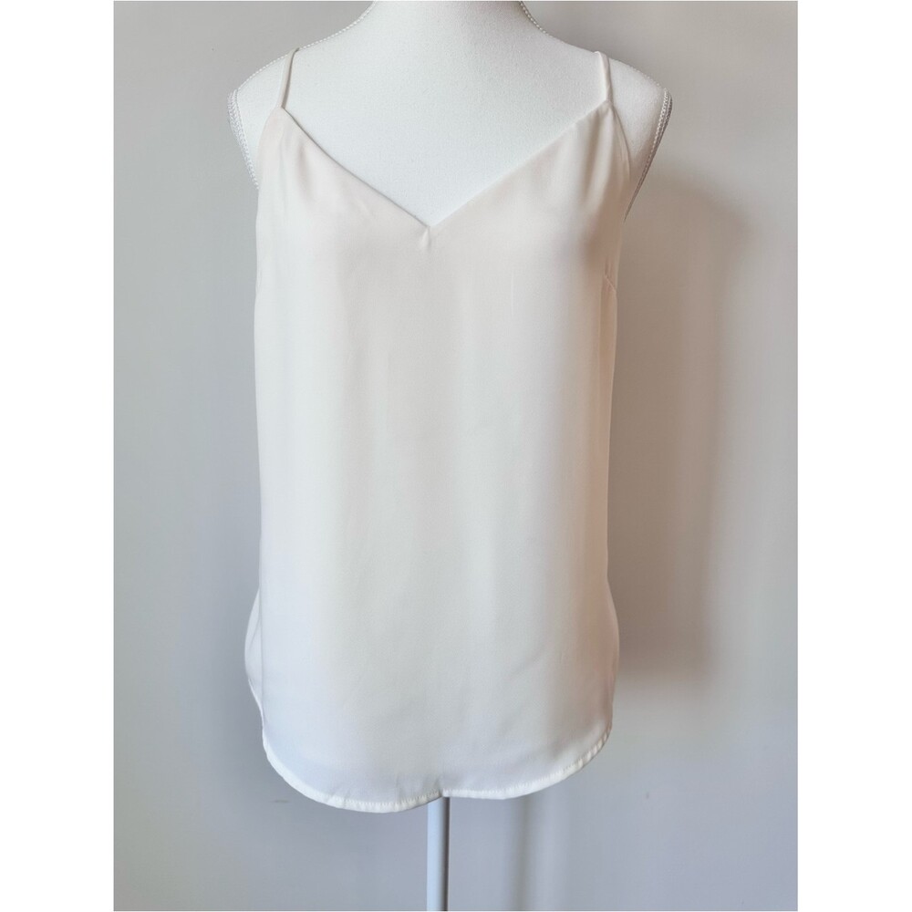 Cream Sleeveless Cami Top Minimalist V Neck Tank Top Adjustable Straps - M